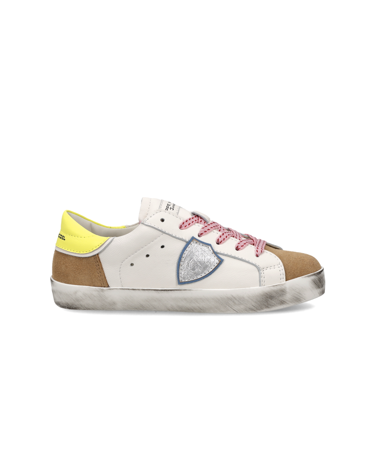 Baskets Prsx Kids, Blanc Cognac et Jaune Fluo