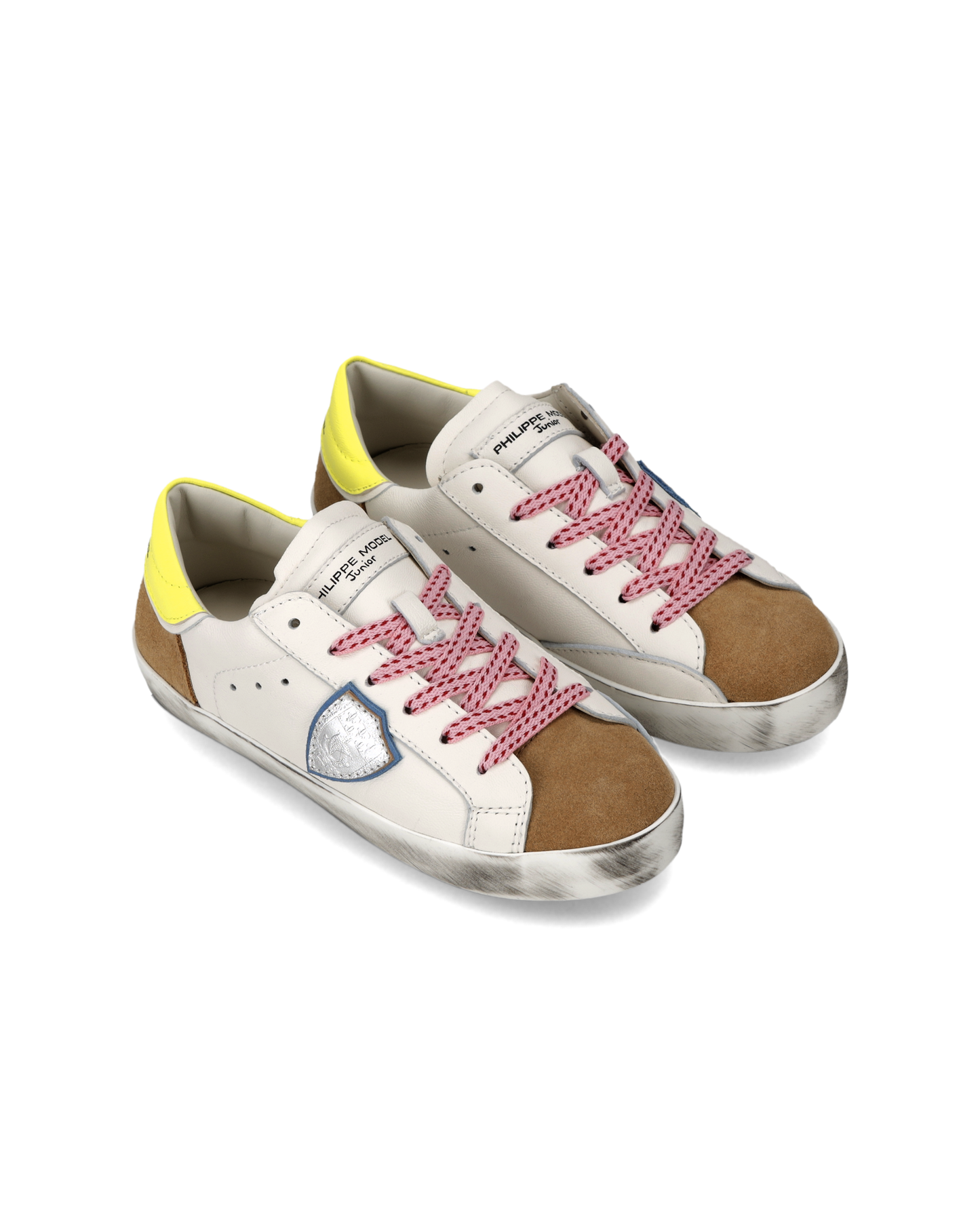 Baskets Prsx Kids, Blanc Cognac et Jaune Fluo