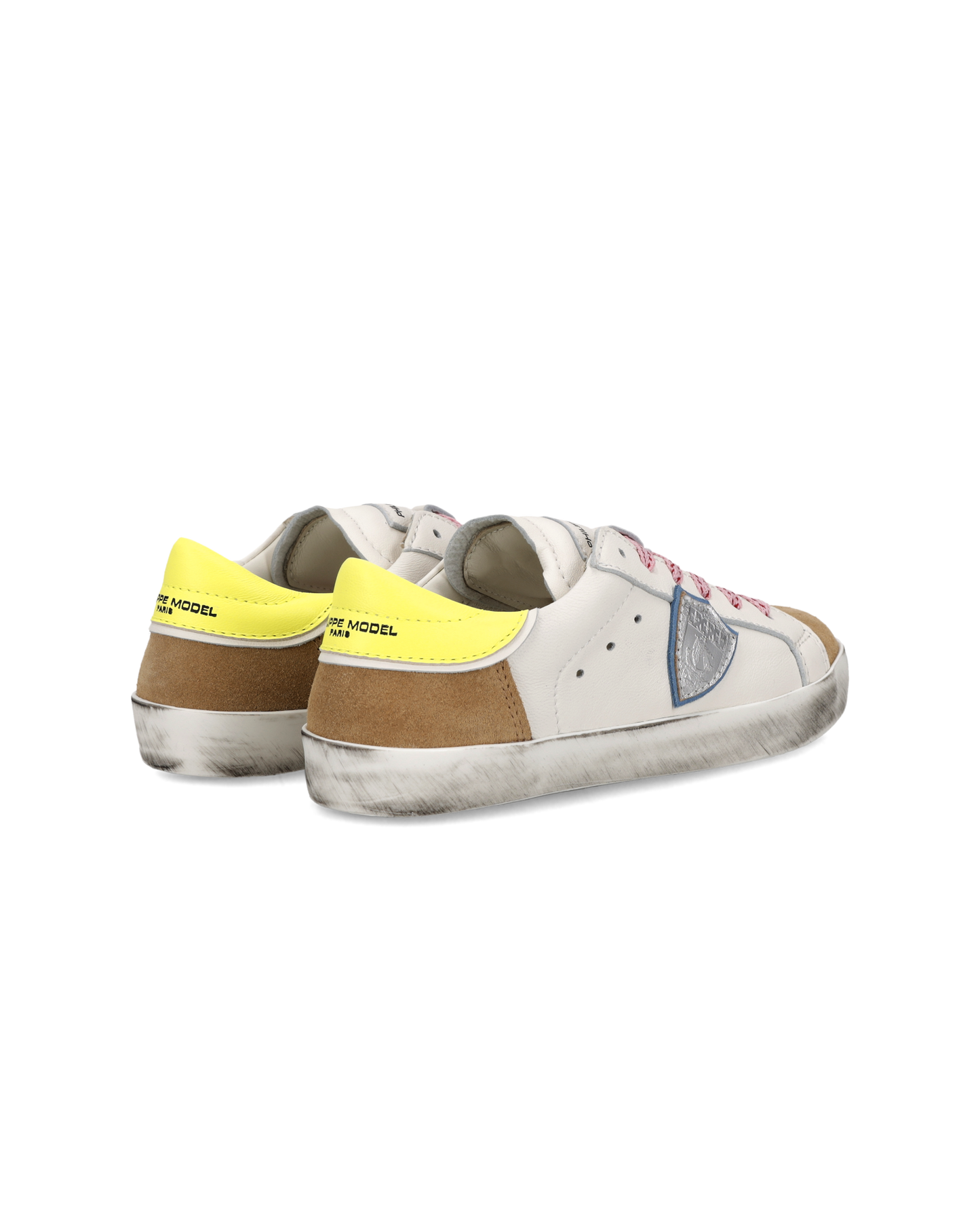 Baskets Prsx Kids, Blanc Cognac et Jaune Fluo