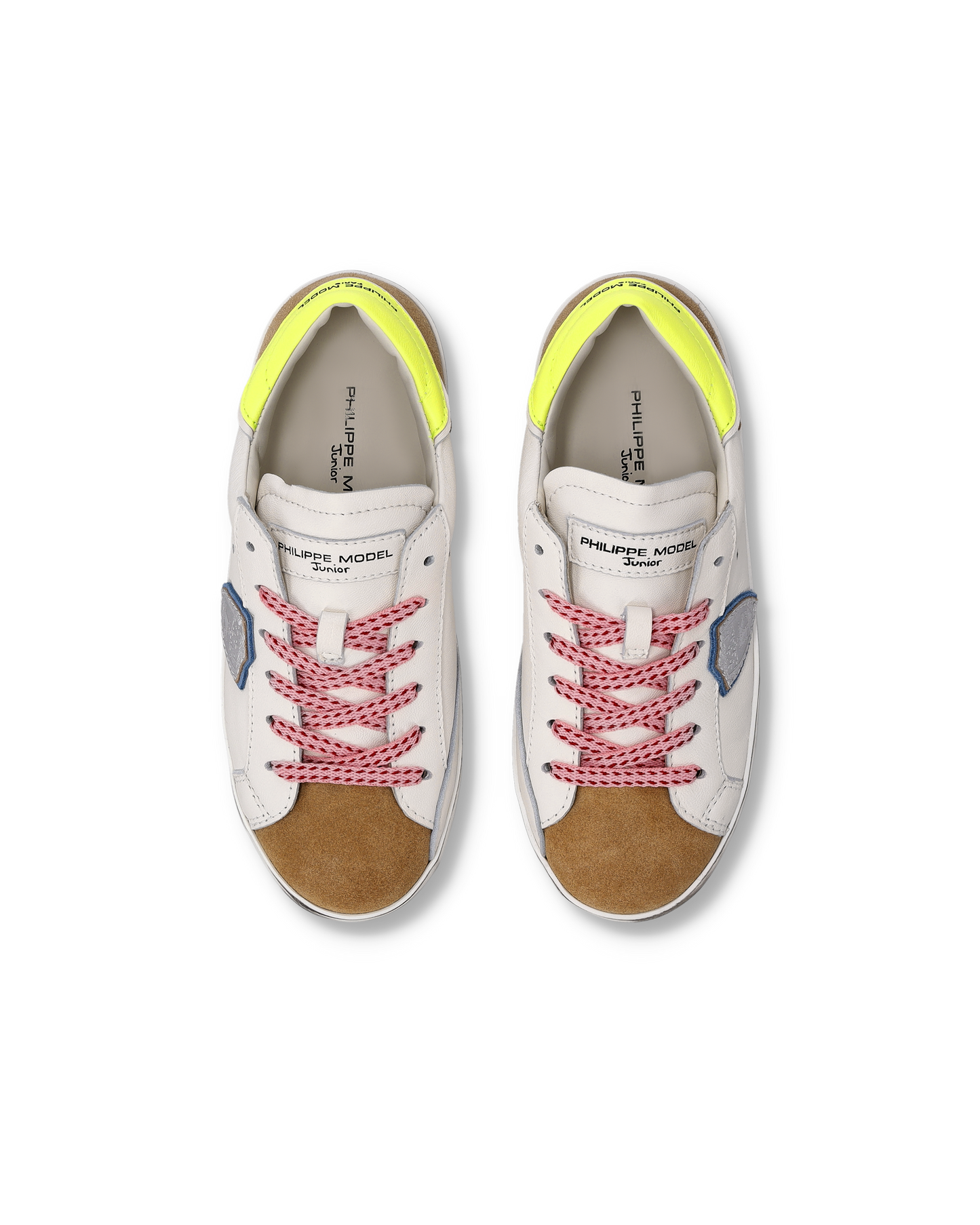 Baskets Prsx Kids, Blanc Cognac et Jaune Fluo