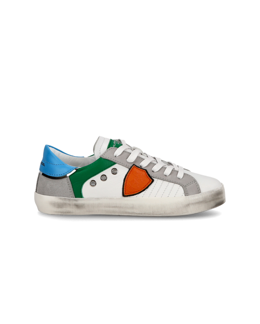 Sneakers Paris basse da Ragazzo in pelle, Bianco Verde