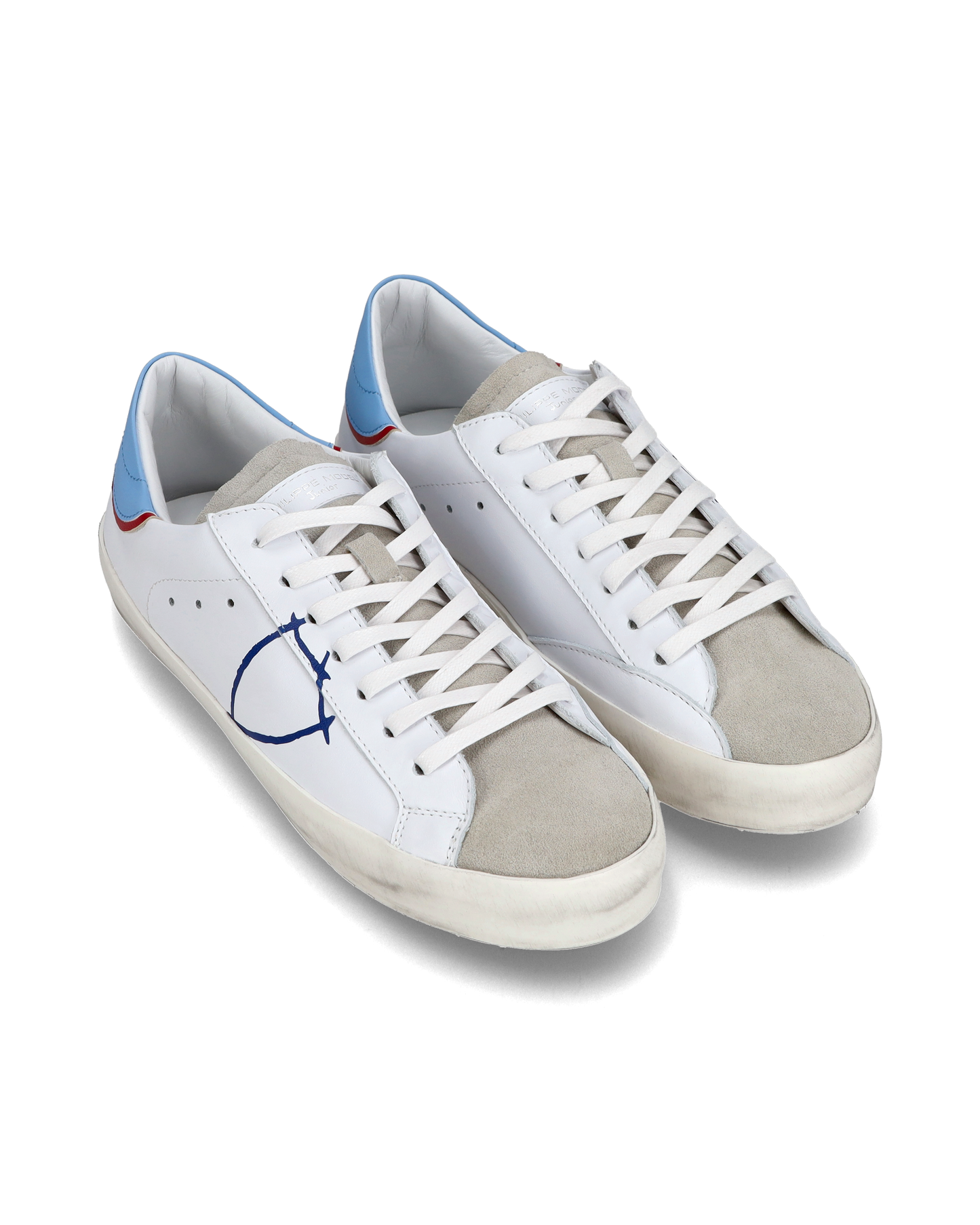 Sneakers basse Paris da Ragazzo in pelle, Bianco Azzurro