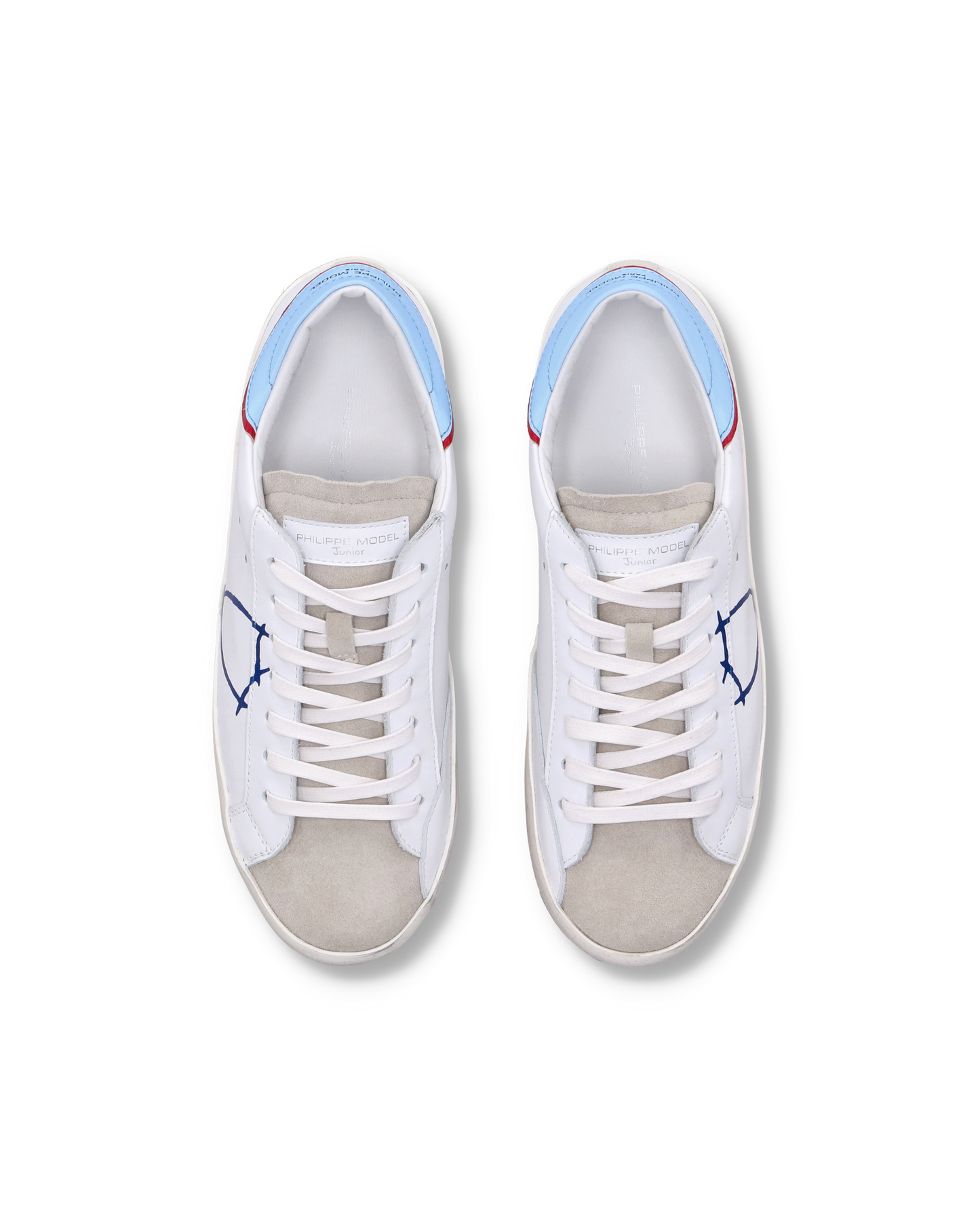 Sneakers basse Paris da Ragazzo in pelle, Bianco Azzurro