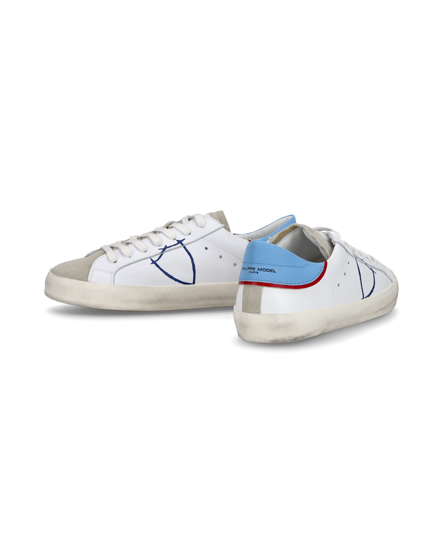 Sneakers basse Paris da Ragazzo in pelle, Bianco Azzurro