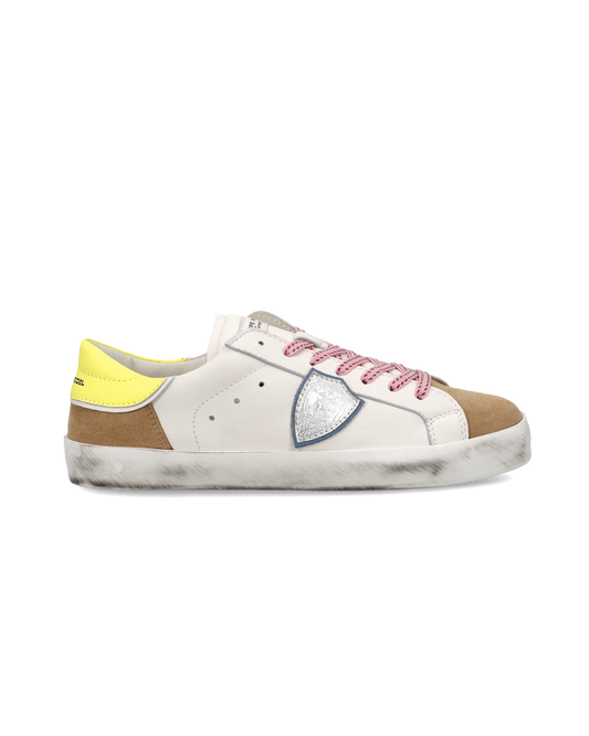 Sneaker Prsx Junior, Bianco Cognac Giallo Fluo
