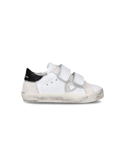 Zapatilla Paris Sportif Baby de caña baja en piel - Blanco y plateado