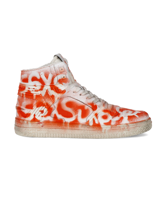 Sneakers Streetwear La Grande Men, Leather - Blanc Orange