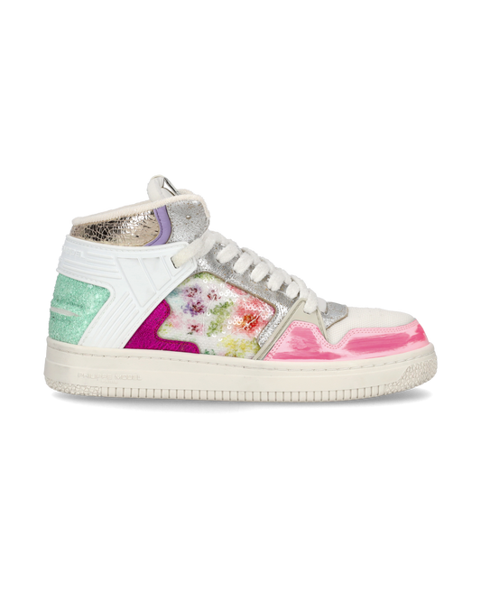 Women’s mid La Grande sneaker - white and fuchsia