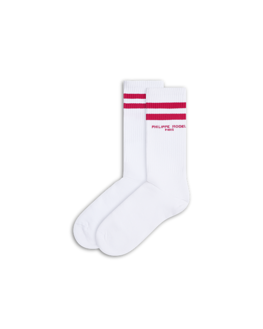 Calzini in Cotone, Bianco Fuchsia