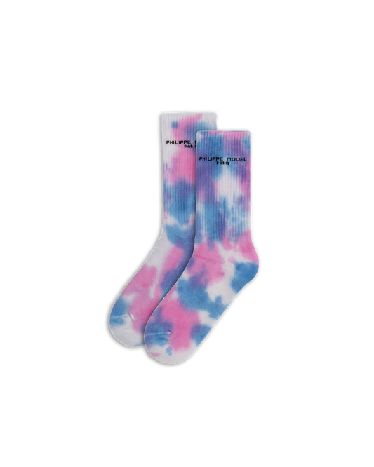 Chaussettes Antoine en coton, tye dye et bleu clair