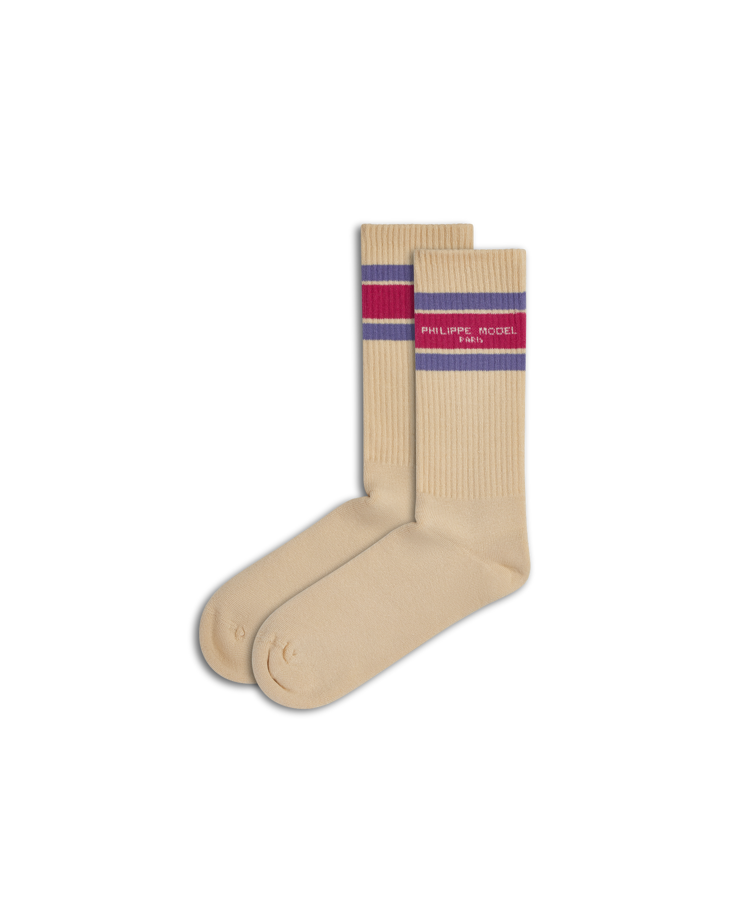 Socken in Baumwolle, Beige Fuchsia Lila
