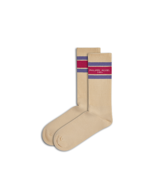 Calzini in Cotone, Beige Fuchsia Viola