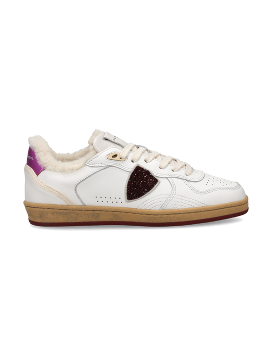Zapatillas Pgal Para Mujer con Forro en Shearling, Blanco Fucsia