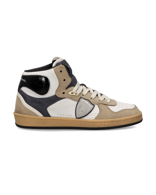 Baskets Pgal Haute Femme, Blanc Noir et Beige