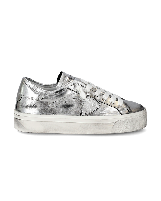 Women's Paris Haute Low-Top Sneakers in Leather, Silver