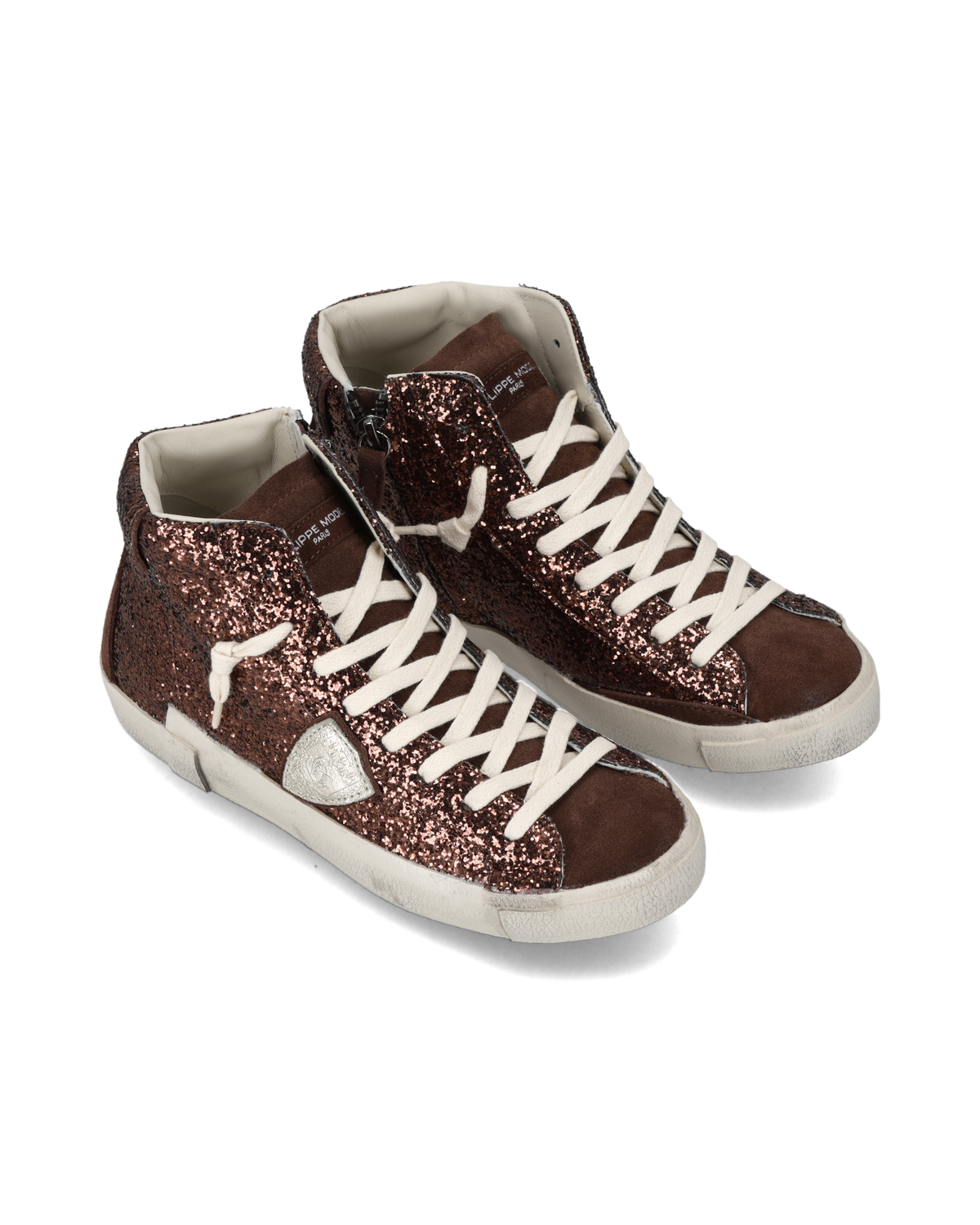 Baskets Prsx Haute Femme Avec Tige Pailletée, Marron Platine