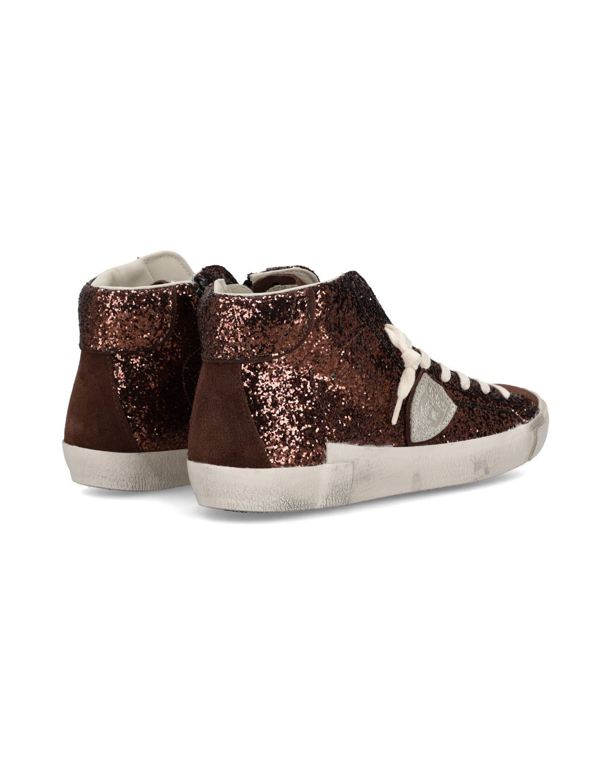 Baskets Prsx Haute Femme Avec Tige Pailletée, Marron Platine