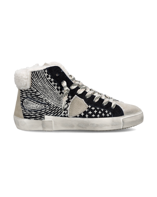 Baskets Prsx Femme Doublure Fausse Fourrure, Bleu et Blanc