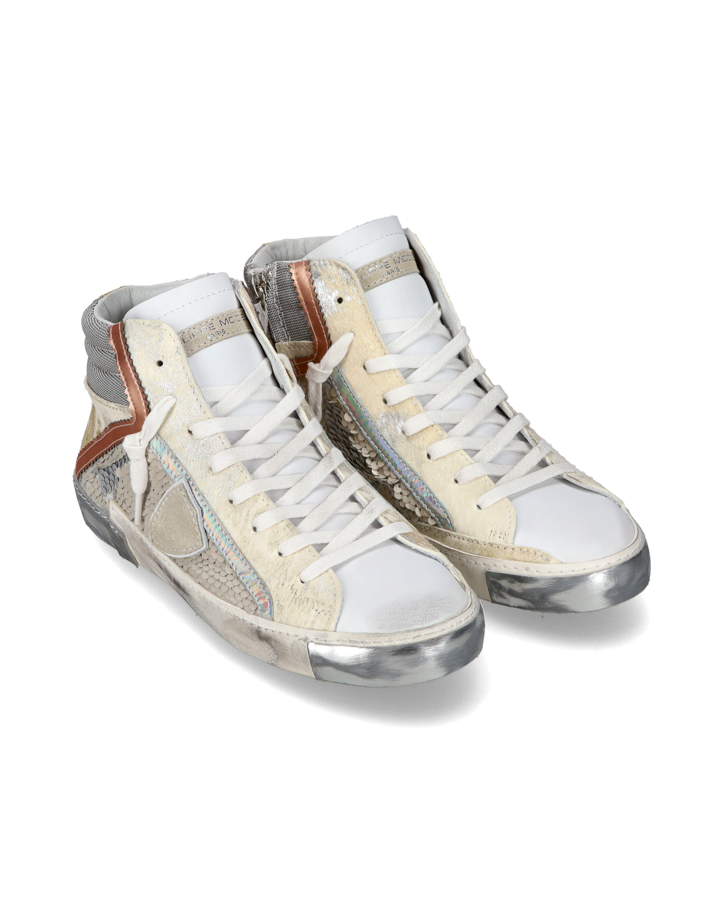 Sneaker casual Prsx da donna in pelle con inserti in paillettes - Bianco