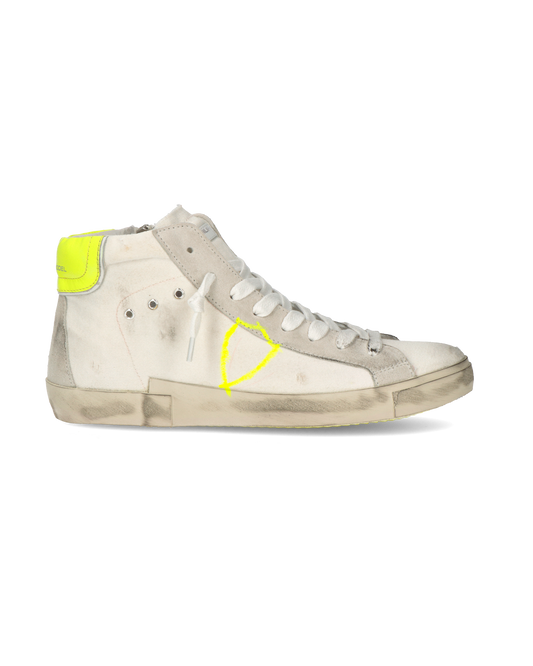 Baskets casual Prsx homme en toile, blanc et jaune