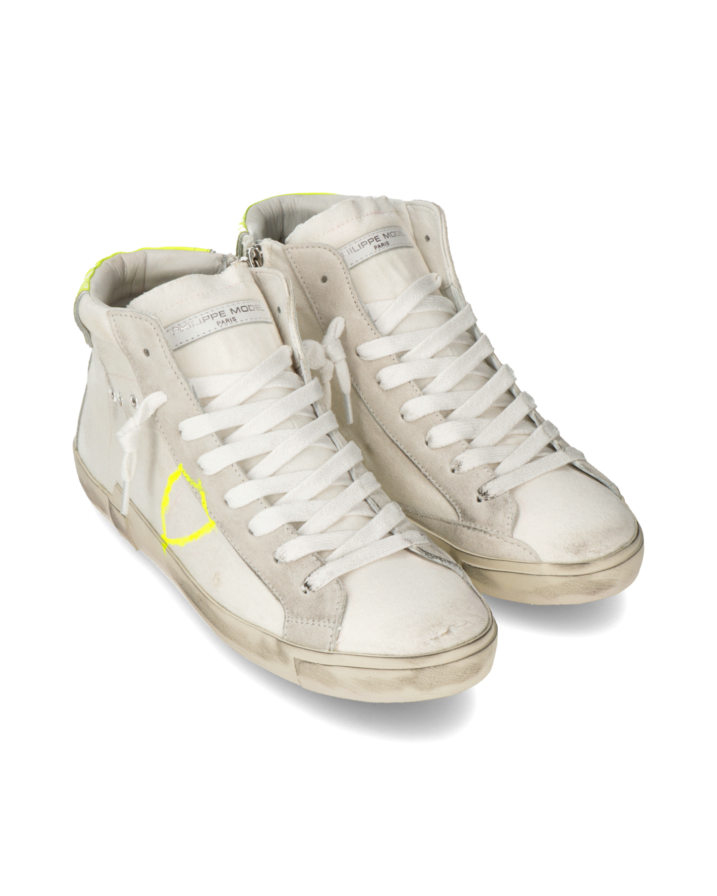 Baskets casual Prsx homme en toile, blanc et jaune