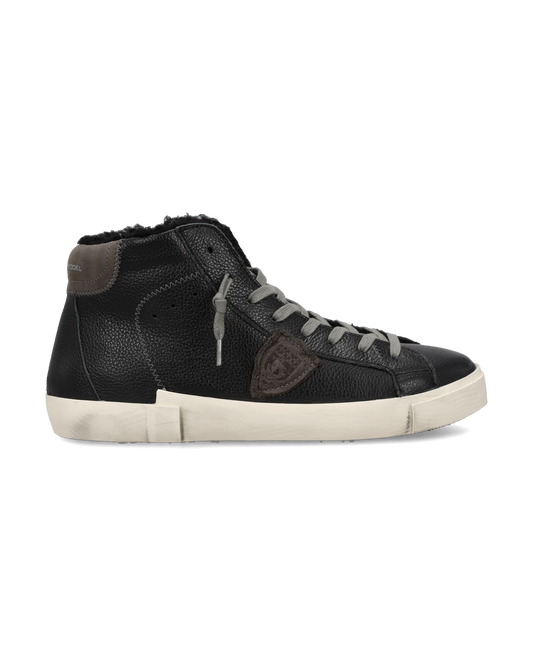 Sneakers Prsx High Men with Shearling Lining, Black and Mud