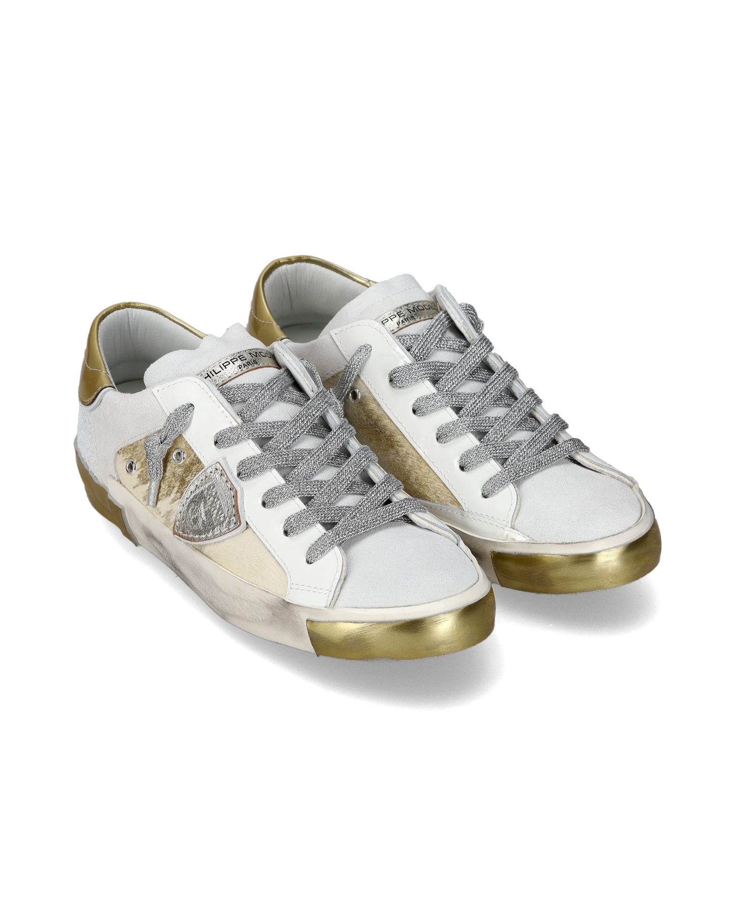 Sneaker casual Prsx da donna in pelle scamosciata - Argento e bianco