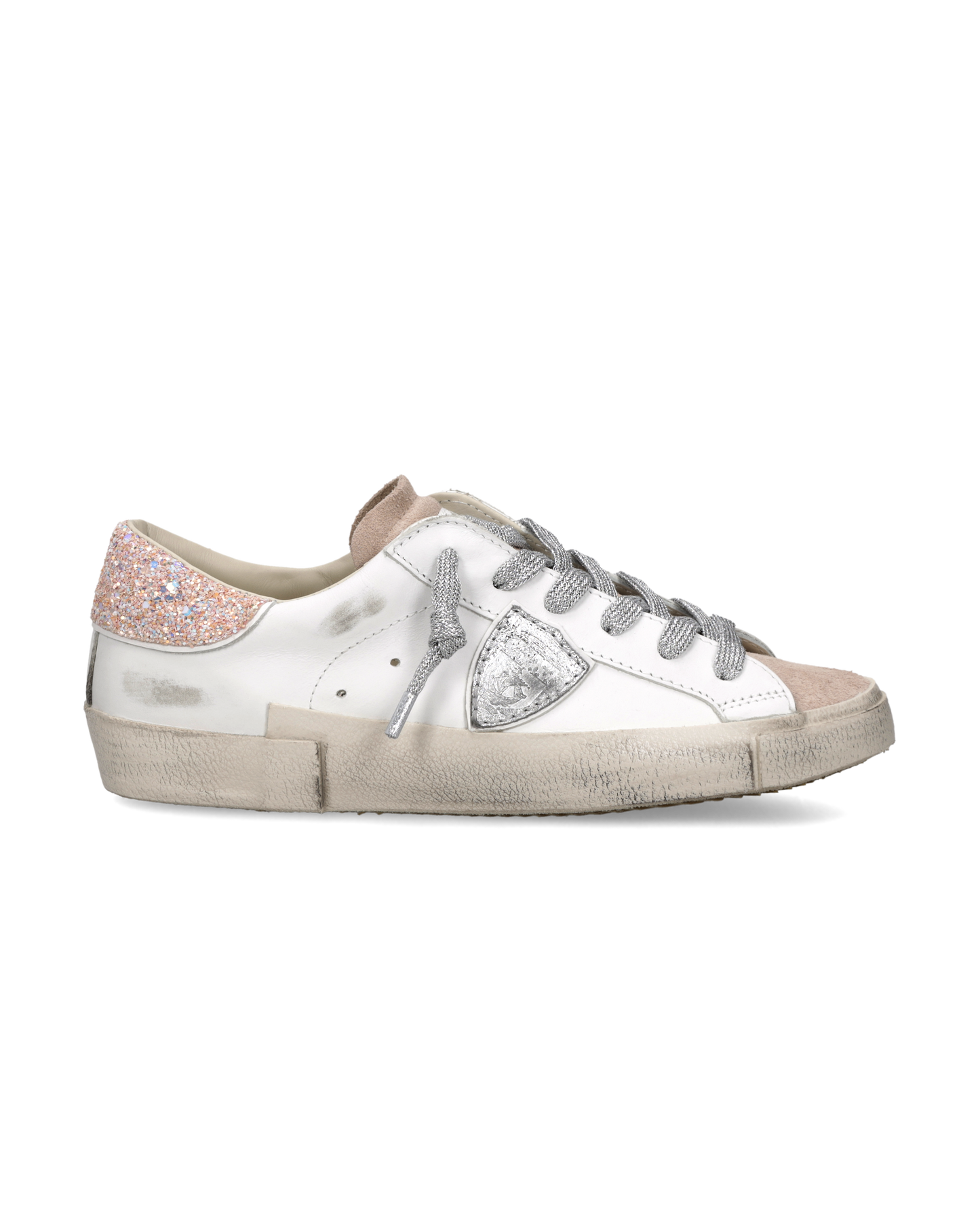 Sneakers Prsx Donna con spoiler glitterato, Bianco Rosa Argento