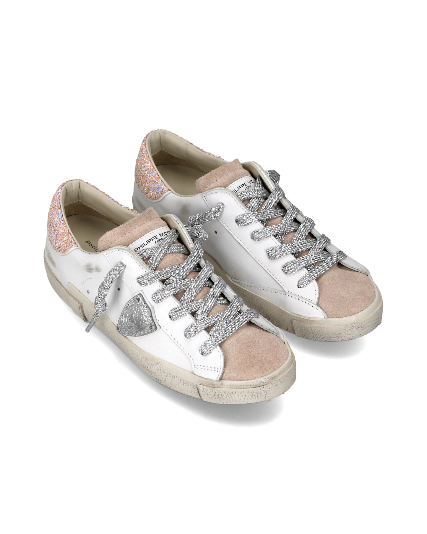 Sneakers Prsx Donna con spoiler glitterato, Bianco Rosa Argento