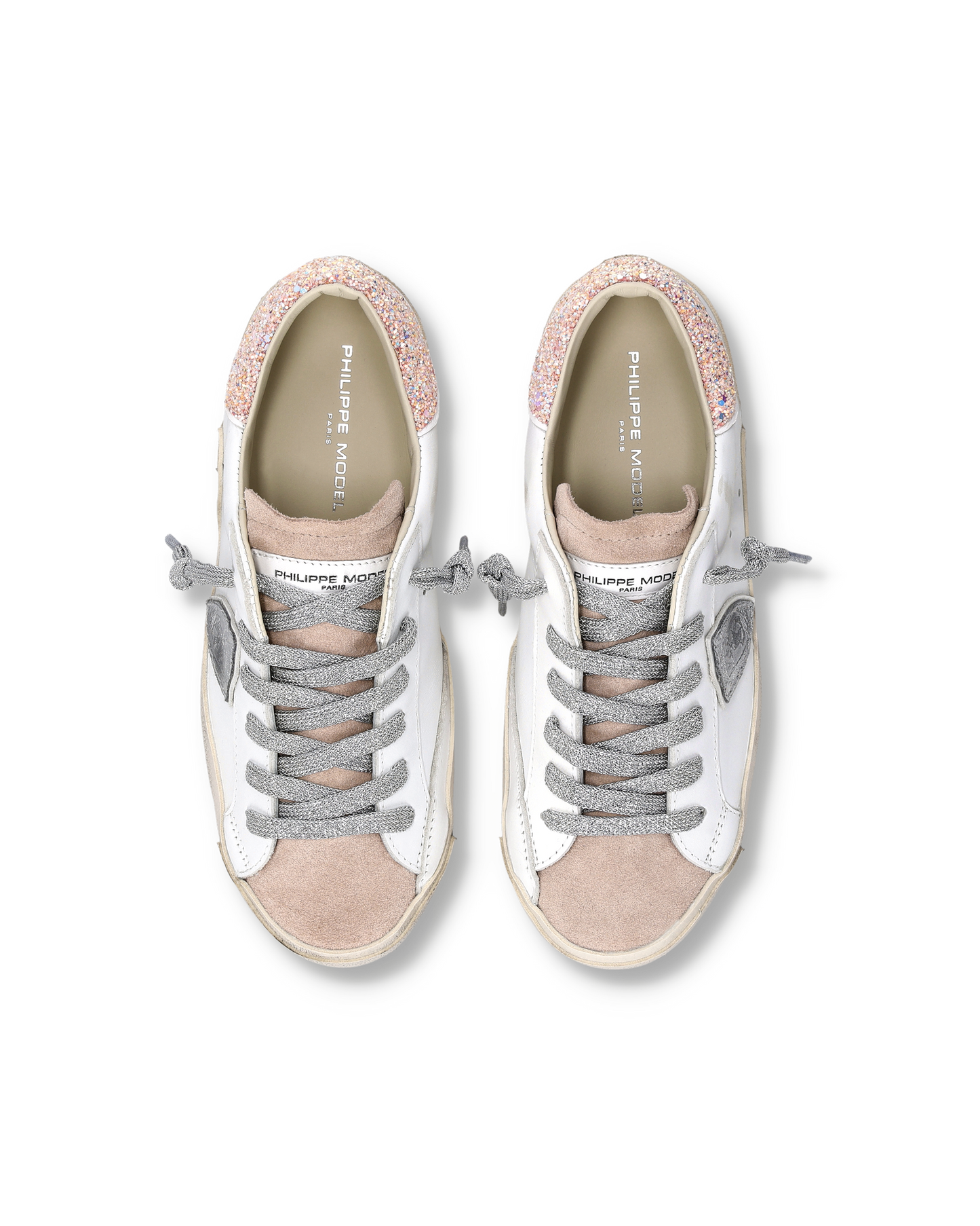 Sneakers Prsx Donna con spoiler glitterato, Bianco Rosa Argento
