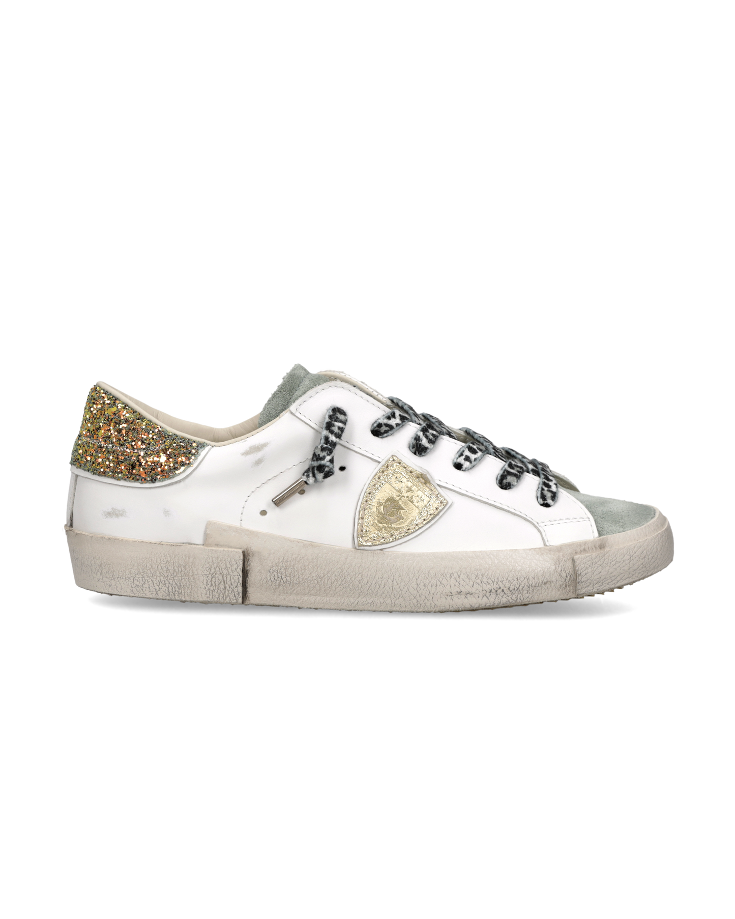 Sneakers Prsx Donna con spoiler glitterato, Bianco Azzurro Oro
