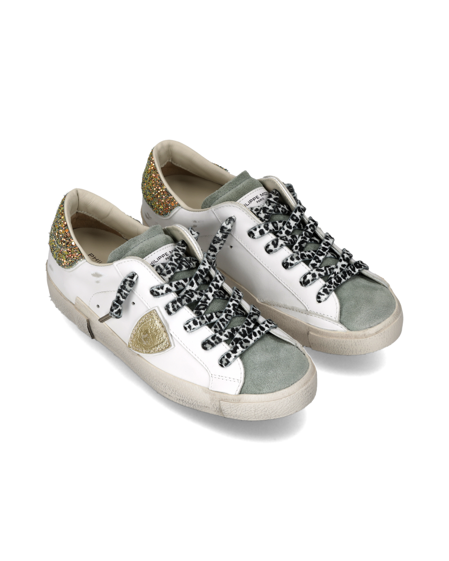 Sneakers Prsx Donna con spoiler glitterato, Bianco Azzurro Oro