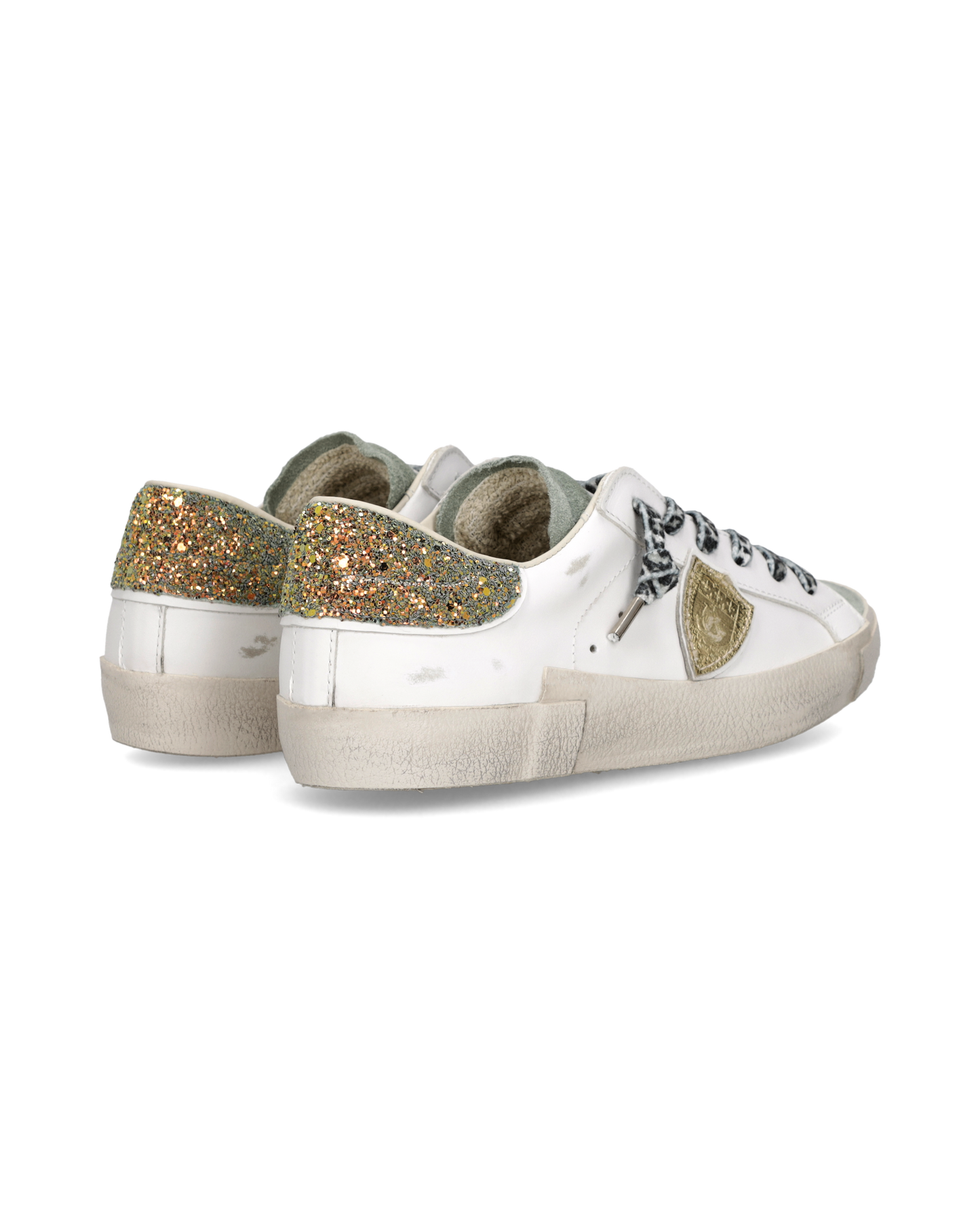 Sneakers Prsx Donna con spoiler glitterato, Bianco Azzurro Oro