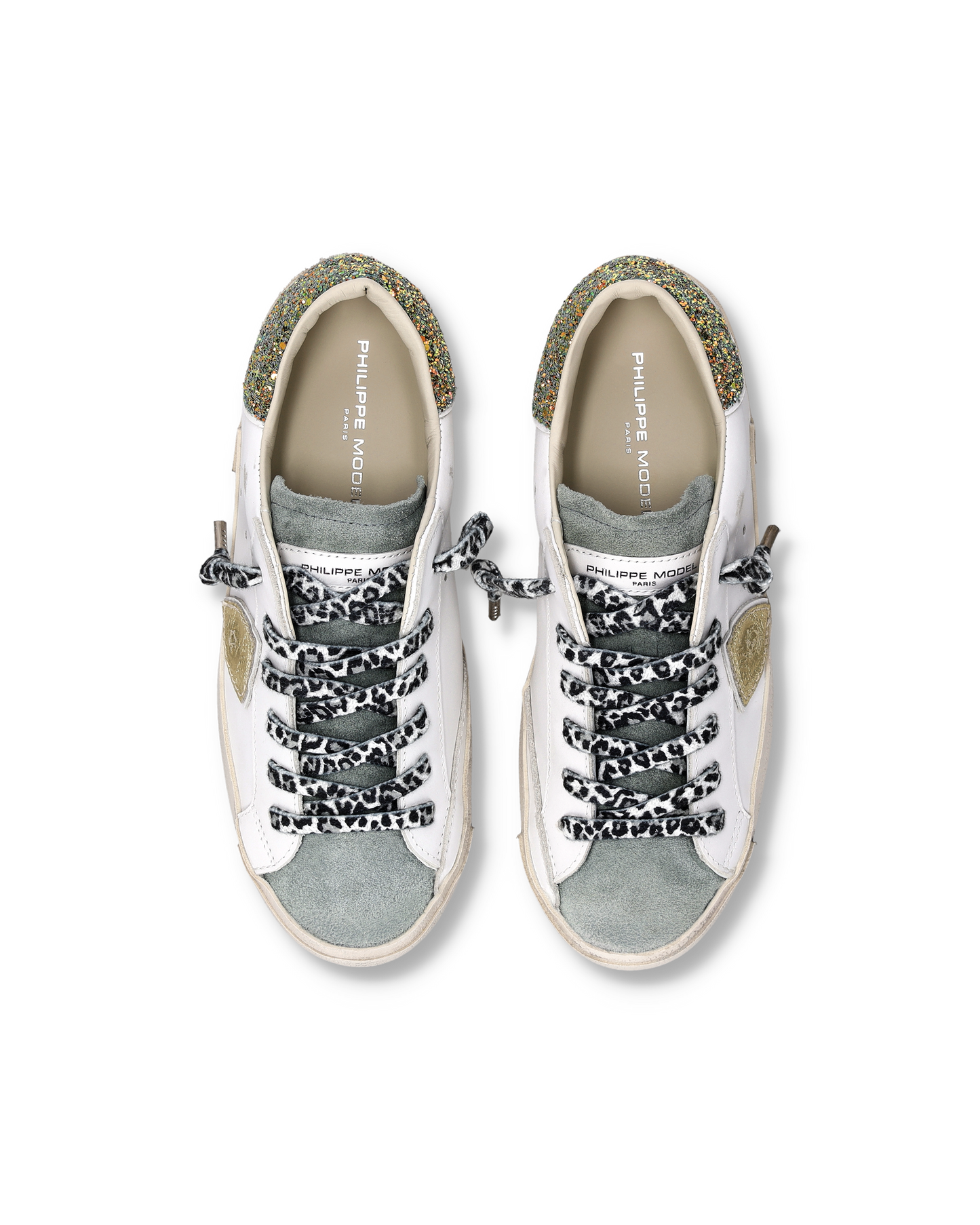 Sneakers Prsx Donna con spoiler glitterato, Bianco Azzurro Oro