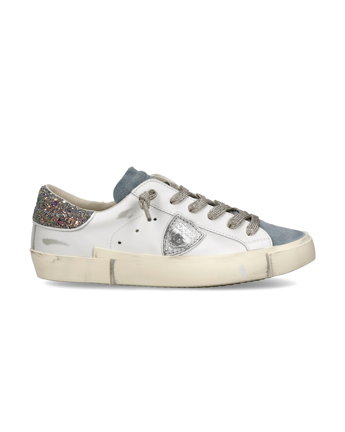 Sneakers Prsx Donna con spoiler glitterato, Bianco Blu 