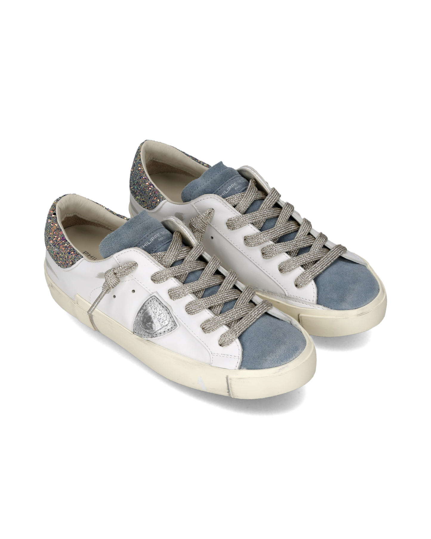 Sneakers Prsx Donna con spoiler glitterato, Bianco Blu 