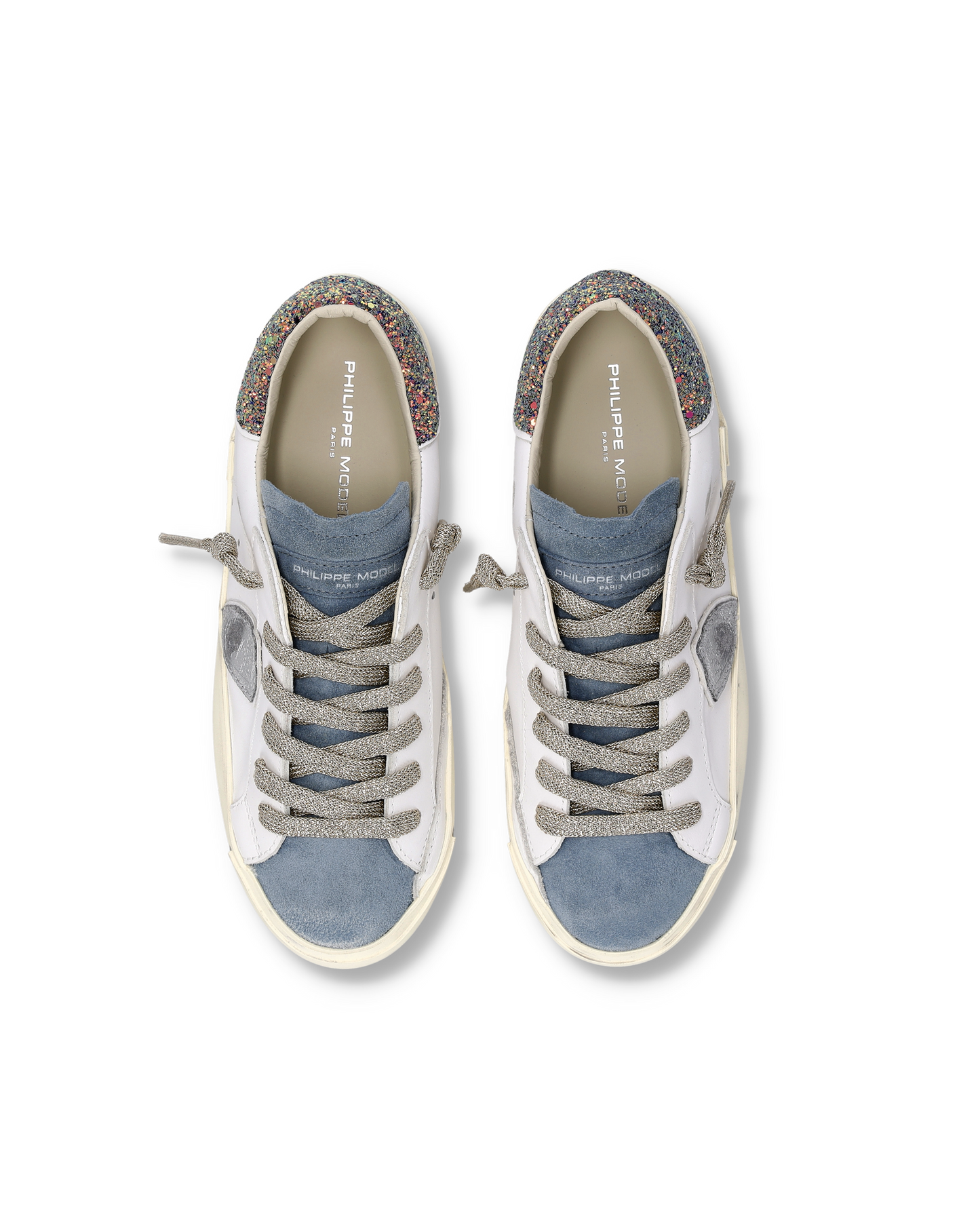 Sneakers Prsx Donna con spoiler glitterato, Bianco Blu 