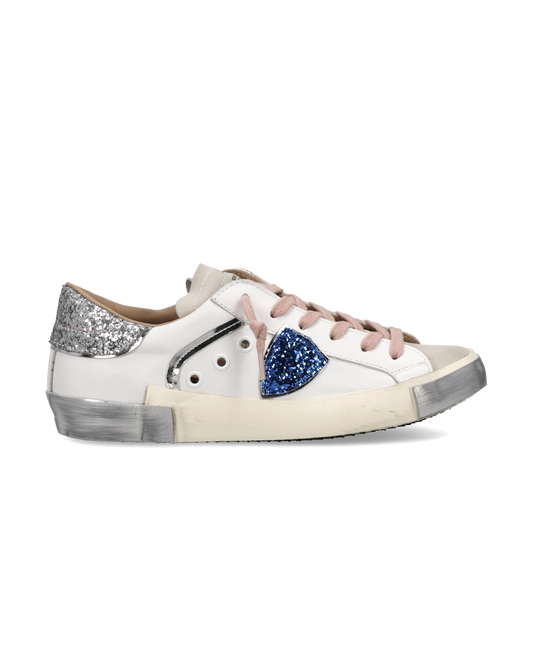 Zapatillas Prsx Para Mujer, Blanco Plateado y Azul