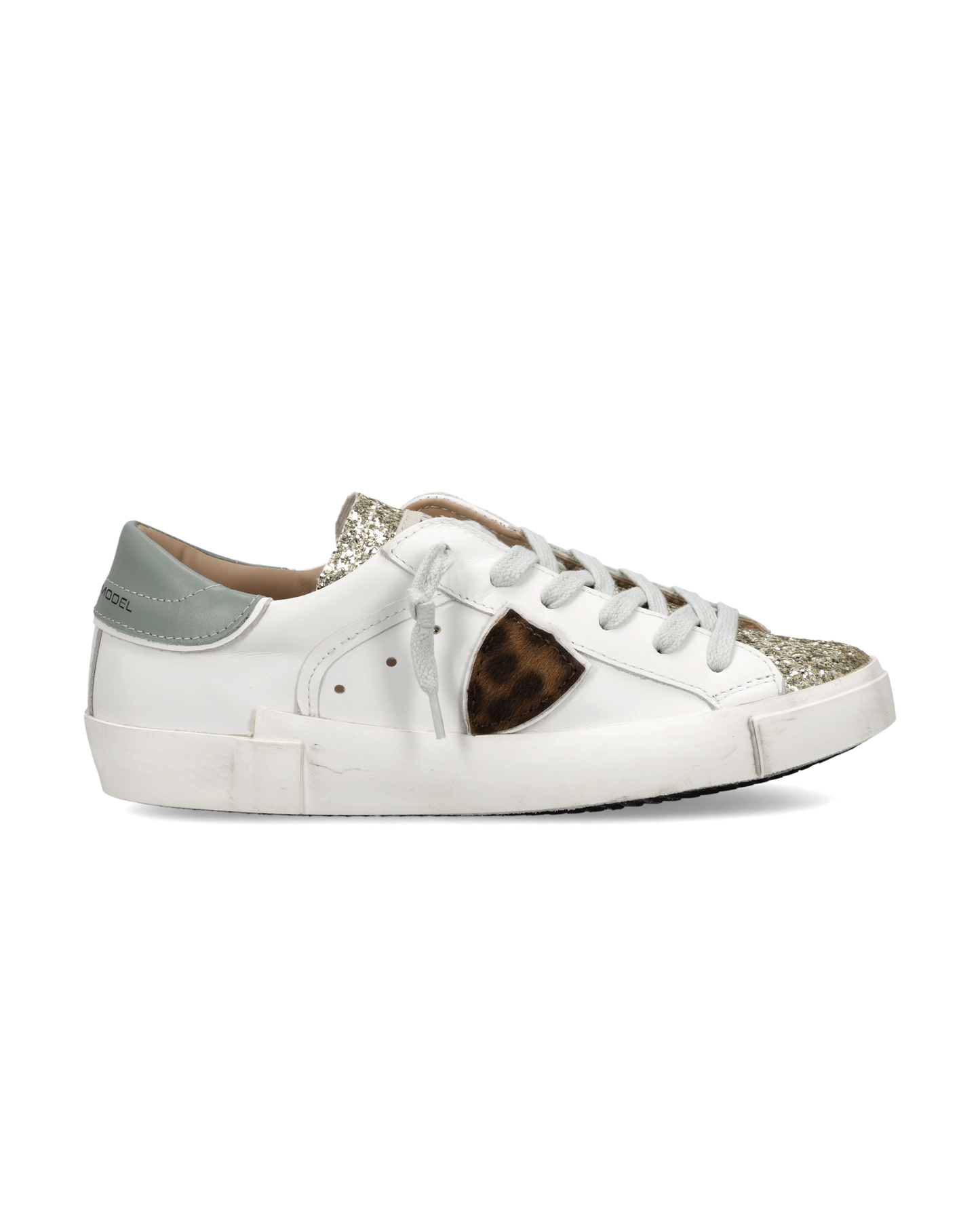 Zapatillas Prsx Para Mujer con Escudo Animal Print, Blanc Dorado y Azul Avio