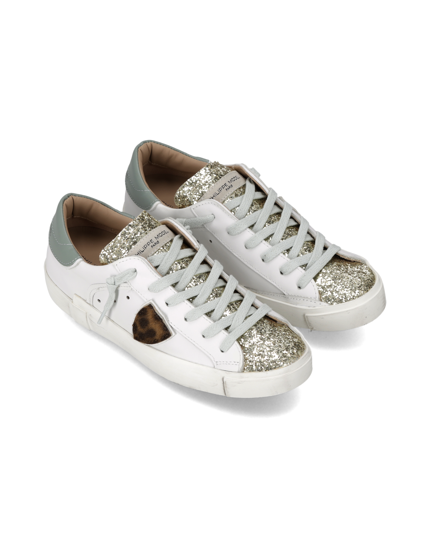 Zapatillas Prsx Para Mujer con Escudo Animal Print, Blanc Dorado y Azul Avio