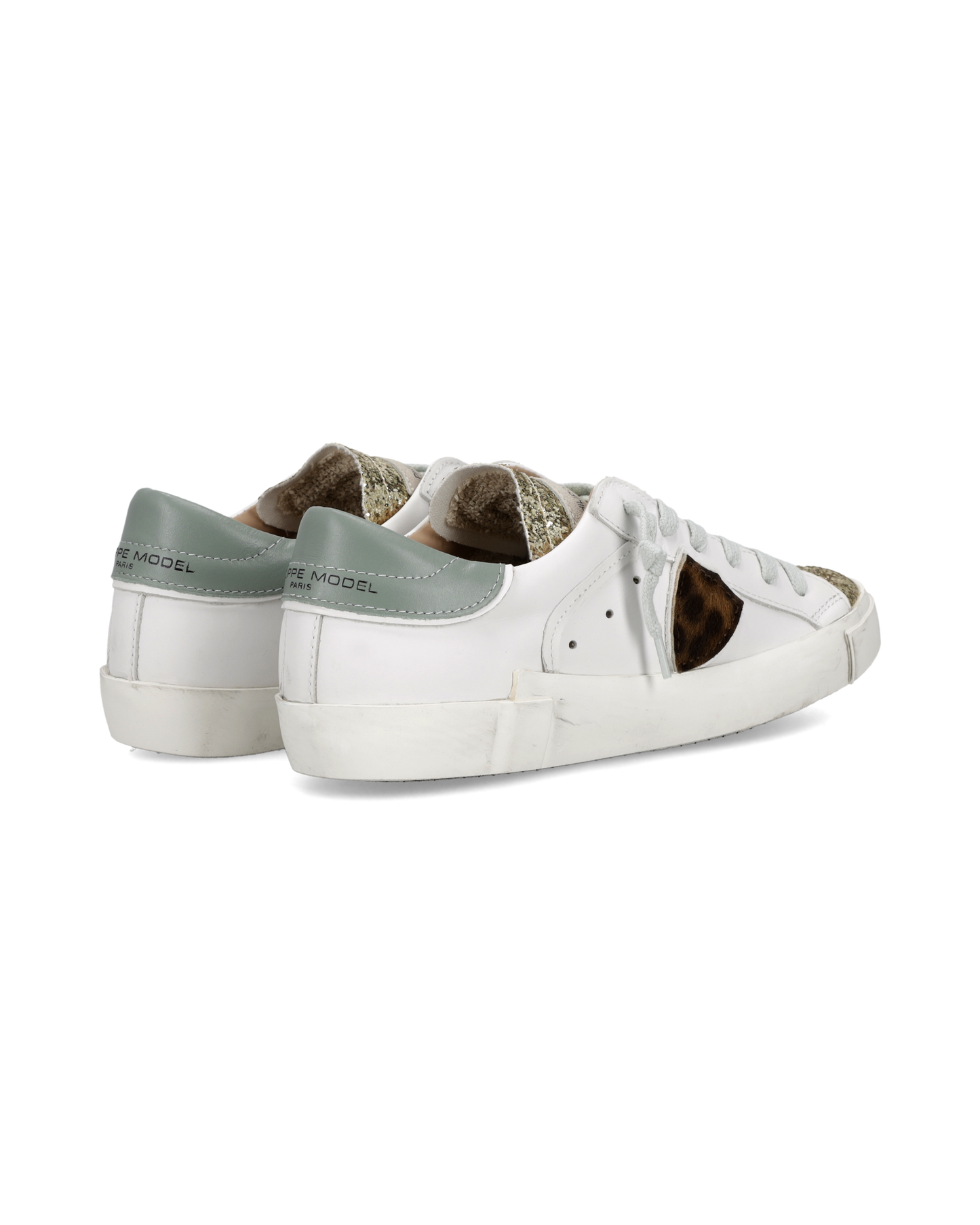 Zapatillas Prsx Para Mujer con Escudo Animal Print, Blanc Dorado y Azul Avio
