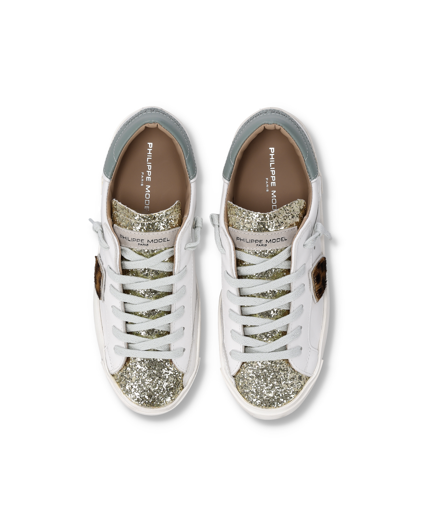 Zapatillas Prsx Para Mujer con Escudo Animal Print, Blanc Dorado y Azul Avio