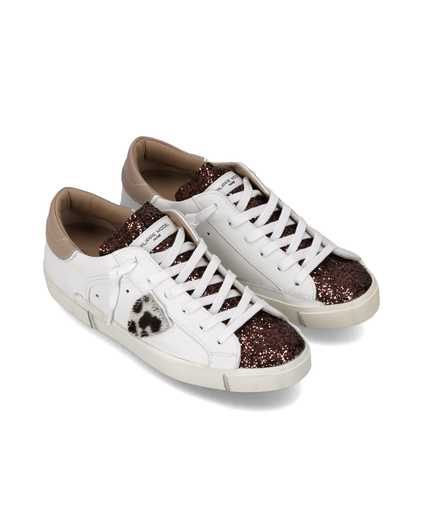 Zapatillas Prsx Para Mujer con Escudo Animal Print, Blanco Bronce y Beis
