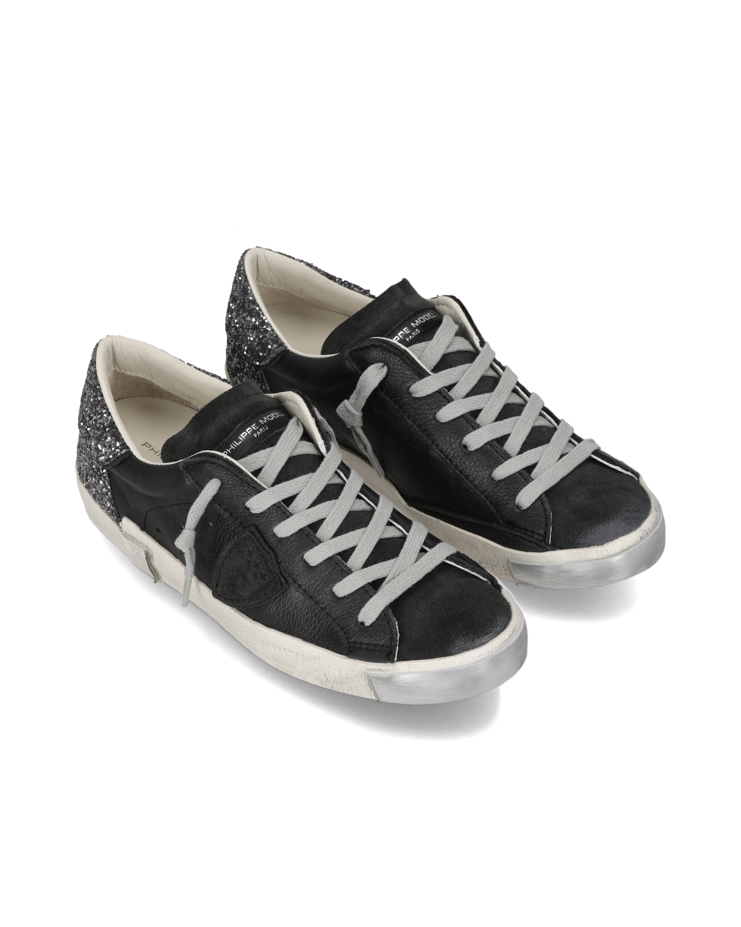 Sneakers Prsx Women with Glitter heel tab, Black Grey