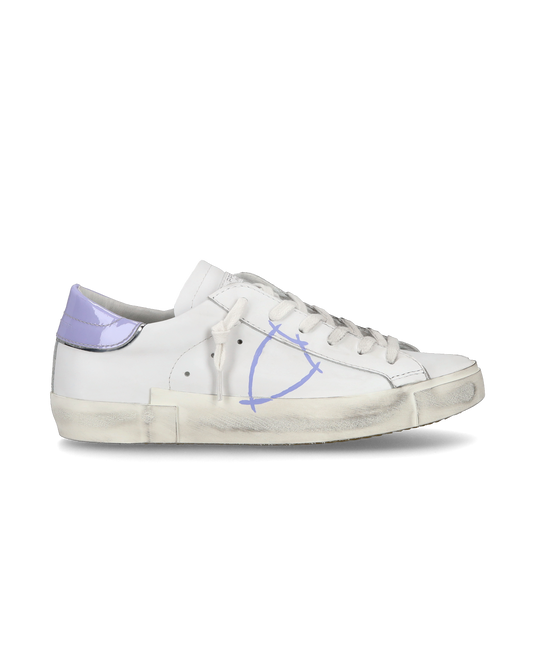 Baskets casual Prsx femme en cuir, blanc et violet