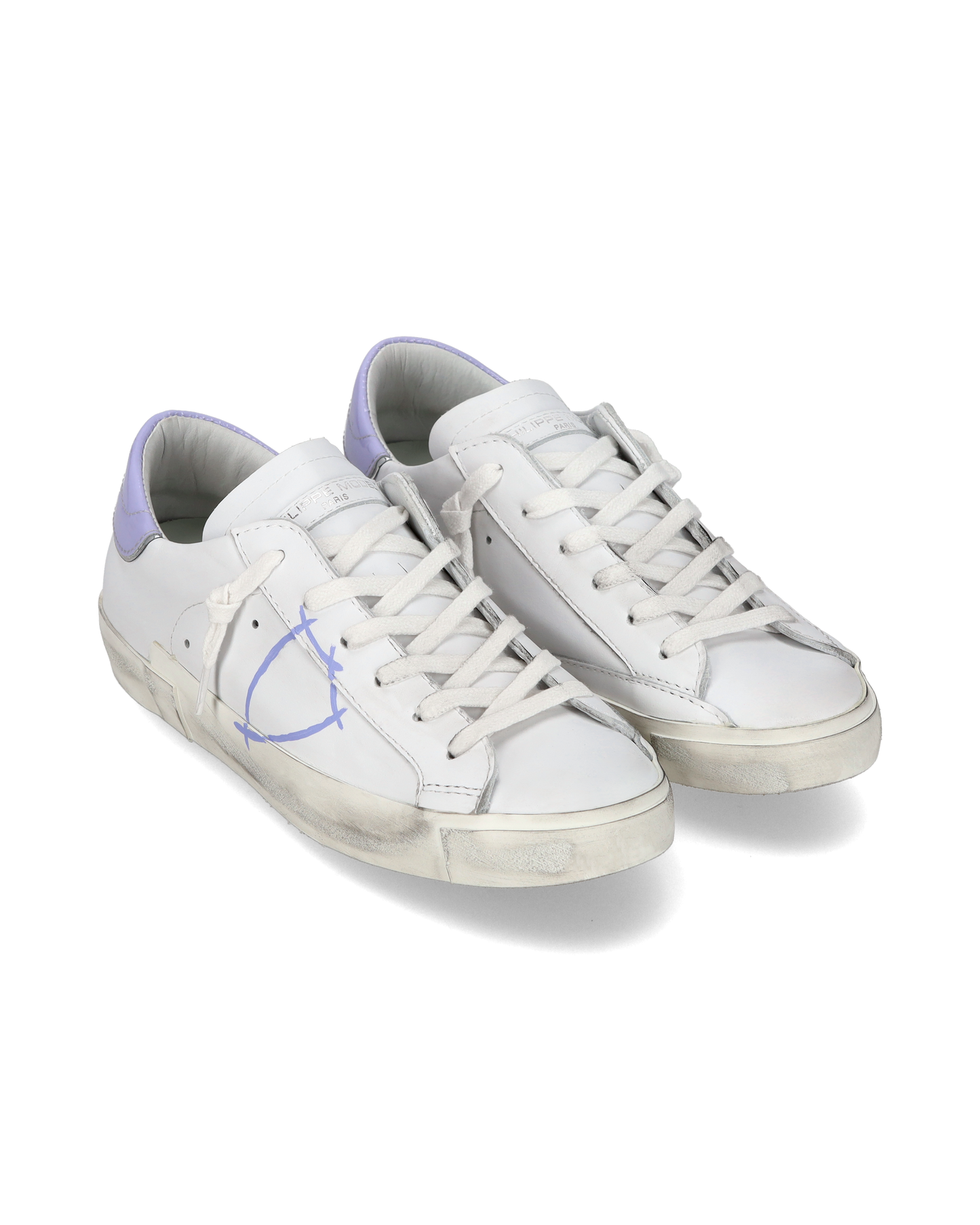 Baskets casual Prsx femme en cuir, blanc et violet