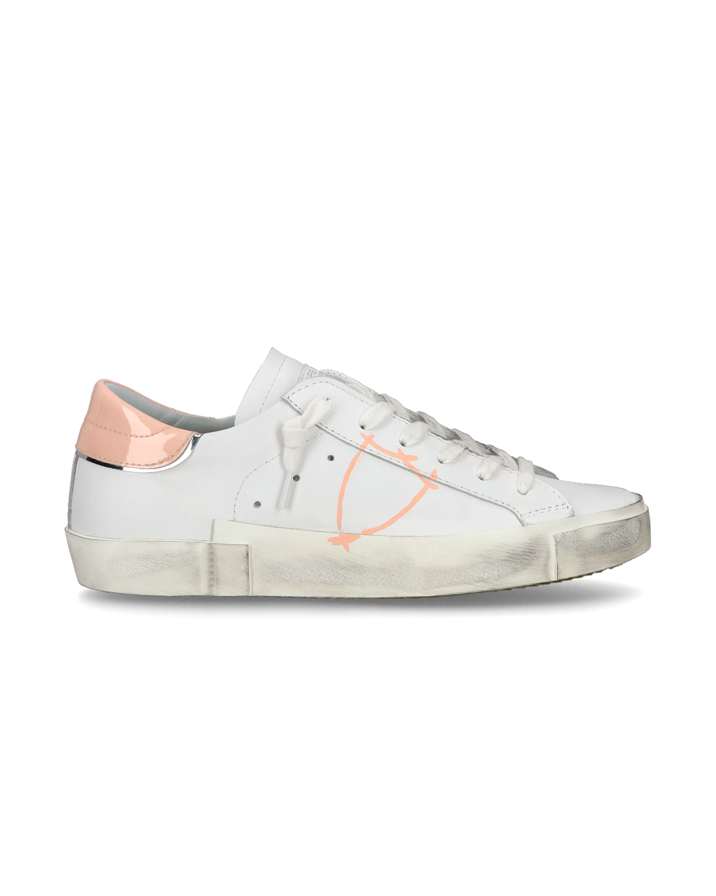 Baskets casual Prsx femme en cuir, blanc et rose