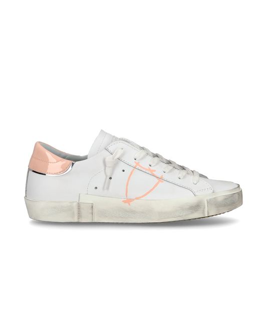 Baskets casual Prsx femme en cuir, blanc et rose