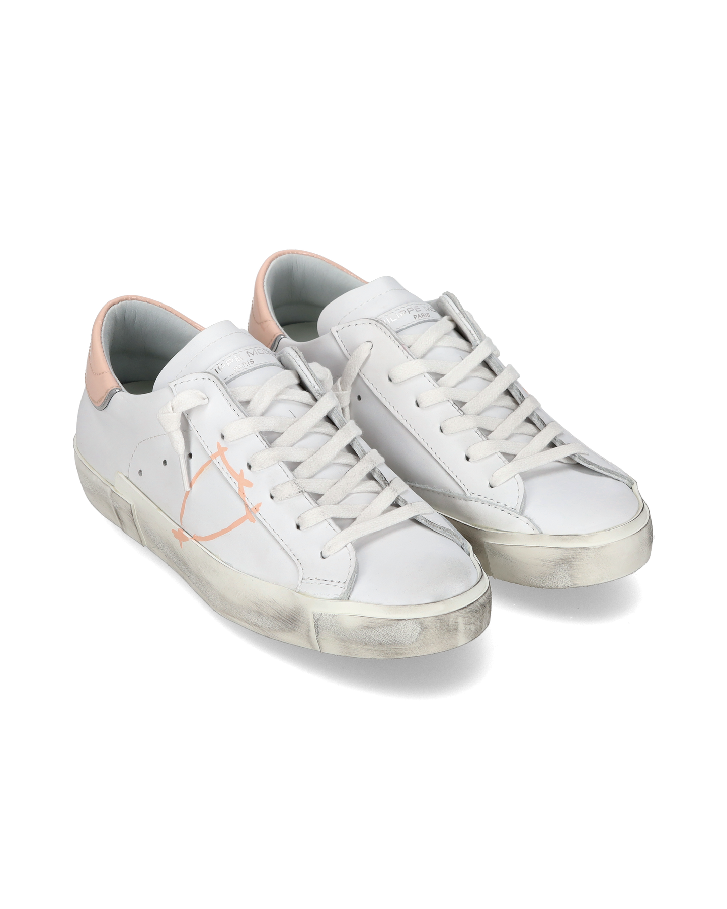 Baskets casual Prsx femme en cuir, blanc et rose