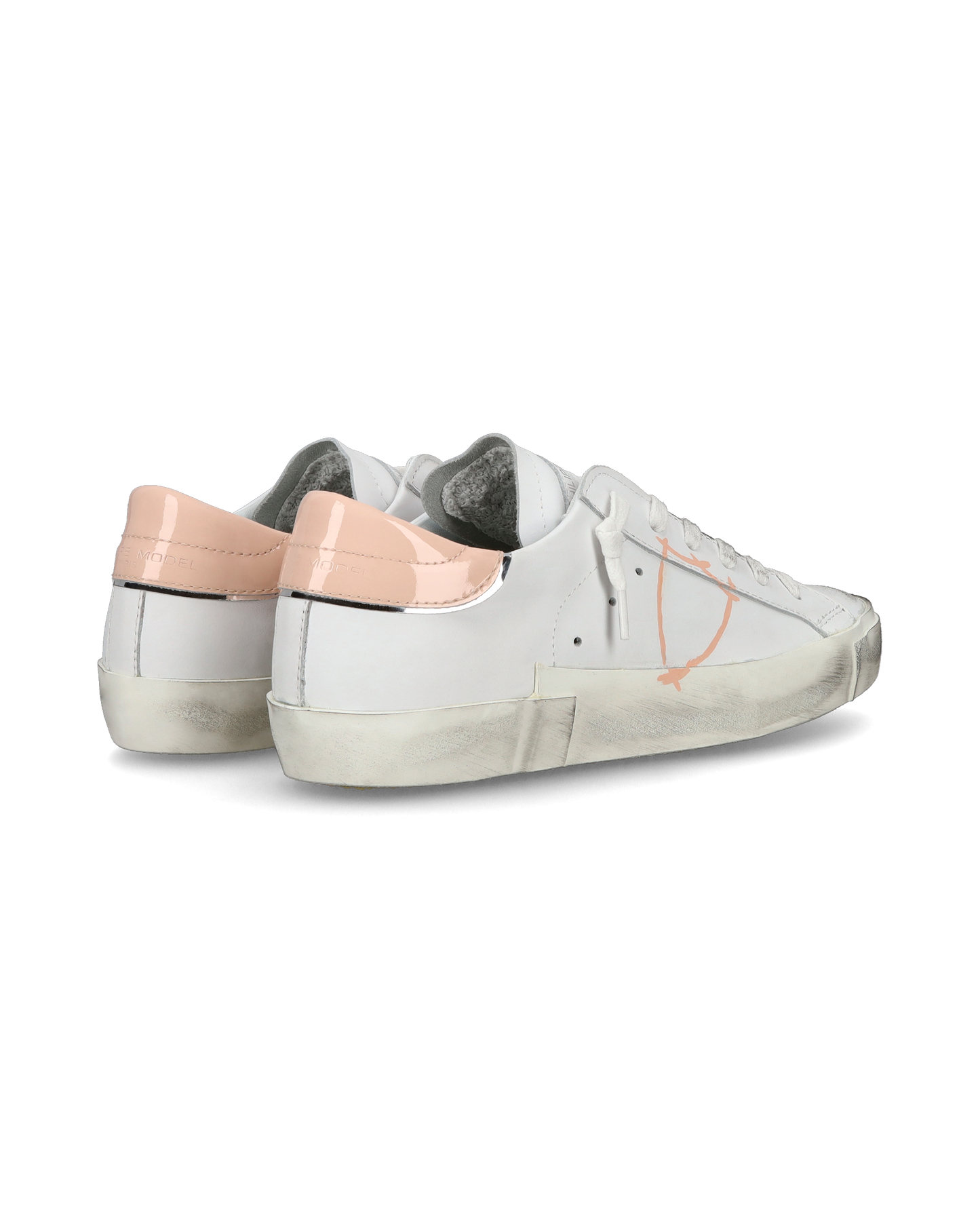 Baskets casual Prsx femme en cuir, blanc et rose